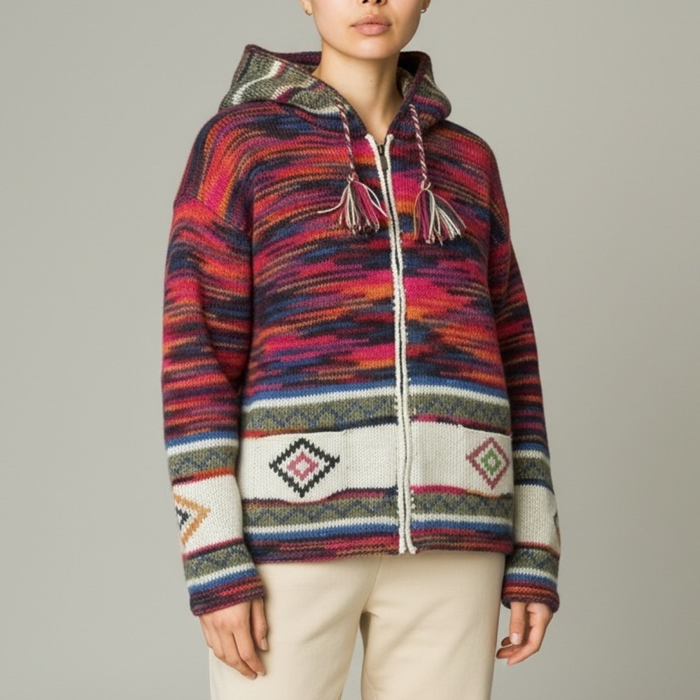 Unisex Rainbow Wool Knit Hoodie Sweater